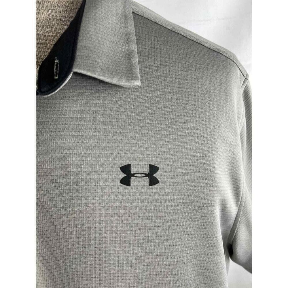 Men’s Big and Tall Under Armour Collared Golf Polo Shirt Size 2XL Gray Striped - Picture 4 of 5